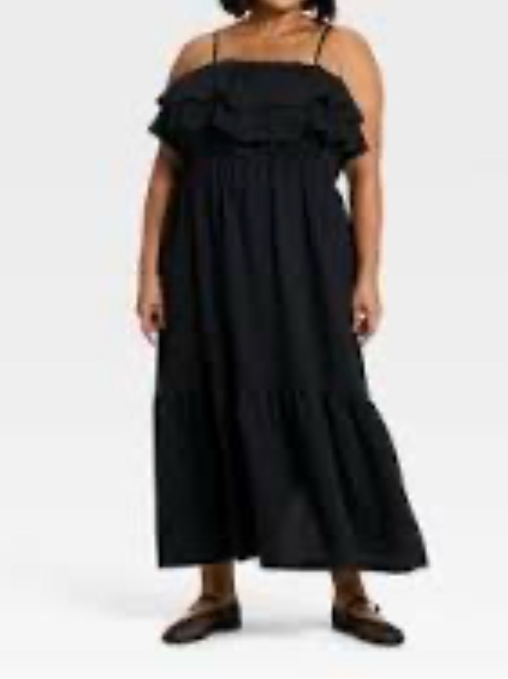 A new day Black Ruffle-Top Maxi Dress Size Large NWT
